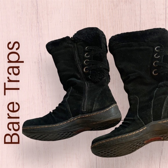 𝅺bare Traps Erin Weatherproof Suede and Faux Fur Tall Boots Black Size 6 - Picture 1 of 15